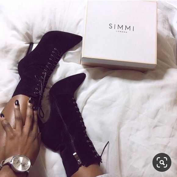 Simmi London Black Lace-up Booties - Picture 1 of 3